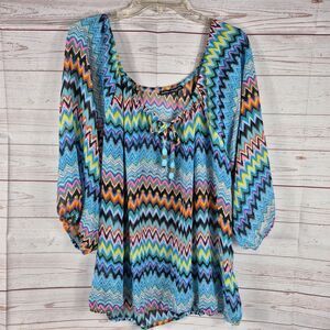 Madison Paige II Sheer Multicolor Top Womens Sz 2X Boho Peasant Festival Hippie